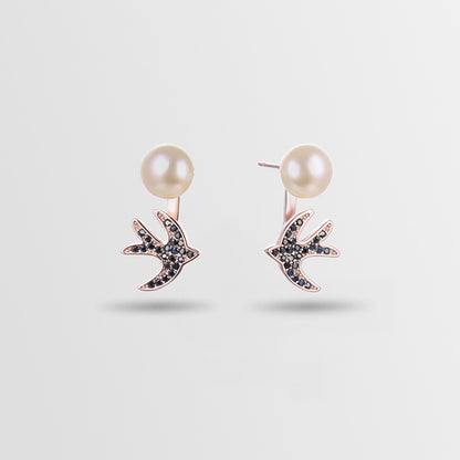 925 Sterling Silver Animal Pearl Stud Earrings - Minimalist Geometric Earrings with Plastic Stoppers