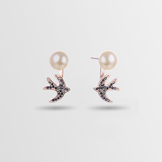 925 Sterling Silver Animal Pearl Stud Earrings - Minimalist Geometric Earrings with Plastic Stoppers