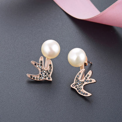 925 Sterling Silver Animal Pearl Stud Earrings - Minimalist Geometric Earrings with Plastic Stoppers