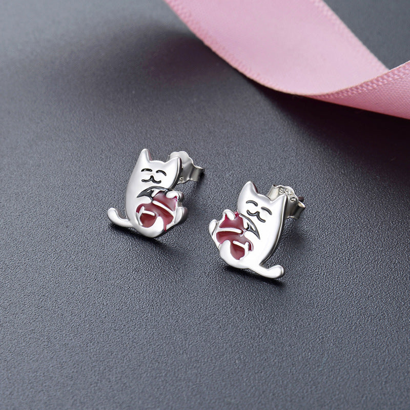 925 Sterling Silver Animal Stud Earrings - Electroplated Cartoon Geometric Earrings with Plastic Stoppers