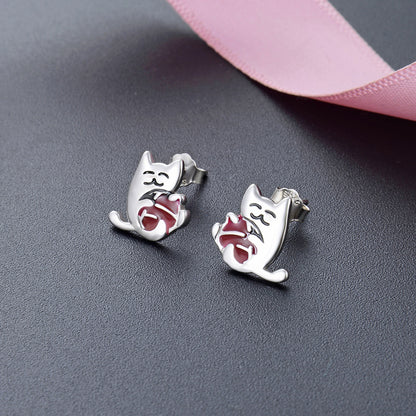 925 Sterling Silver Animal Stud Earrings - Electroplated Cartoon Geometric Earrings with Plastic Stoppers