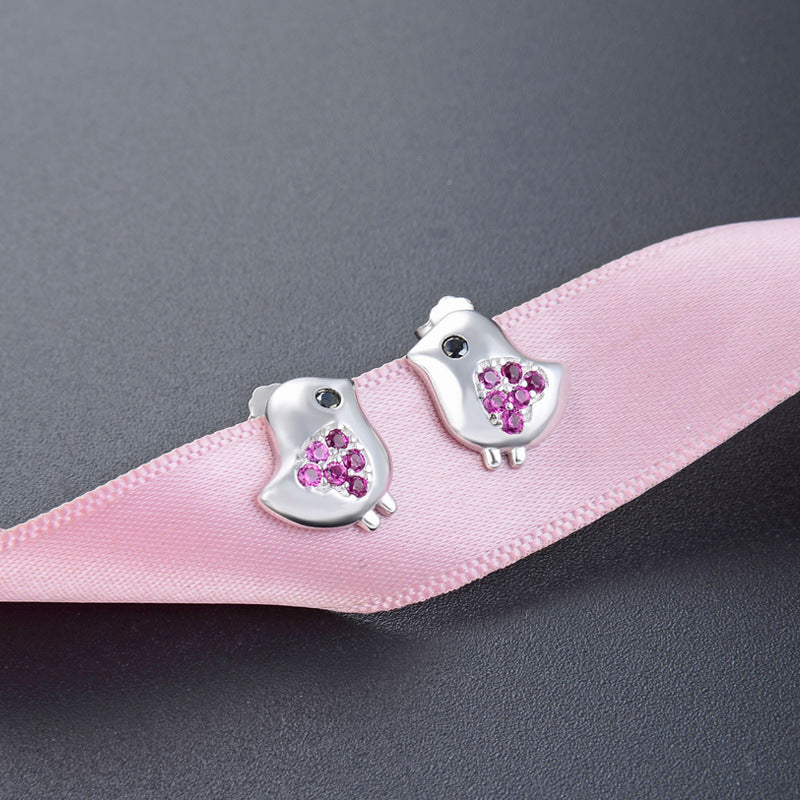 925 Sterling Silver Animal Stud Earrings - Electroplated Korean Style Cute Geometric Earrings with Plastic Backs