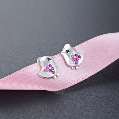 925 Sterling Silver Animal Stud Earrings - Electroplated Korean Style Cute Geometric Earrings with Plastic Backs
