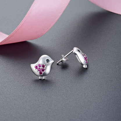 925 Sterling Silver Animal Stud Earrings - Electroplated Korean Style Cute Geometric Earrings with Plastic Backs