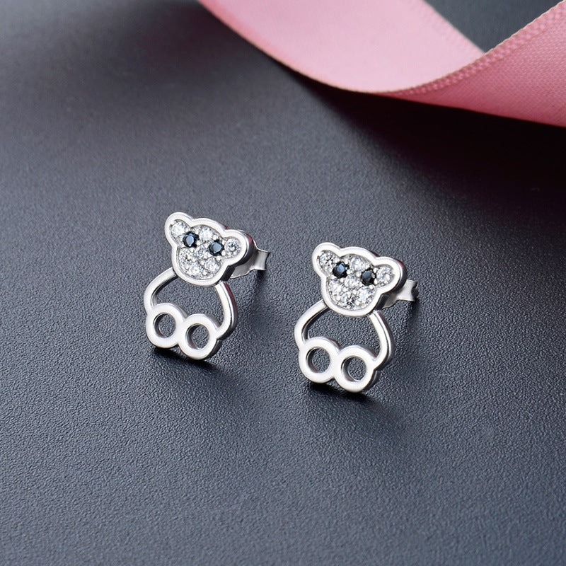 925 Sterling Silver Animal Stud Earrings - Minimalist Geometric CZ Accent Earrings with Plastic Stoppers