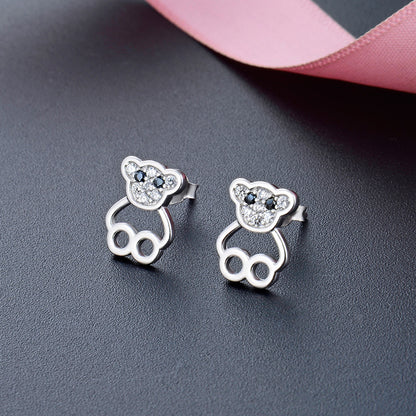 925 Sterling Silver Animal Stud Earrings - Minimalist Geometric CZ Accent Earrings with Plastic Stoppers