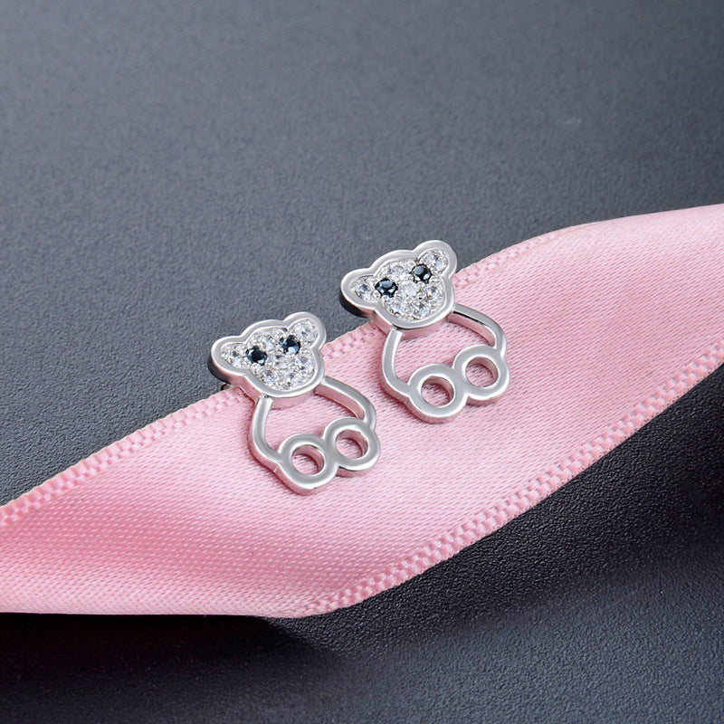 925 Sterling Silver Animal Stud Earrings - Minimalist Geometric CZ Accent Earrings with Plastic Stoppers