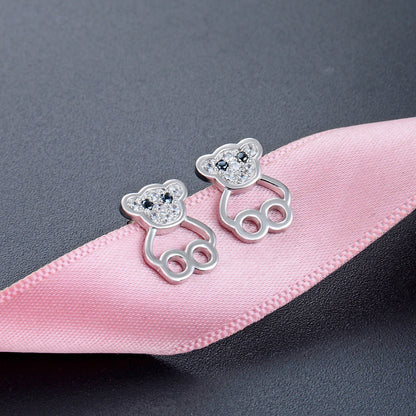 925 Sterling Silver Animal Stud Earrings - Minimalist Geometric CZ Accent Earrings with Plastic Stoppers