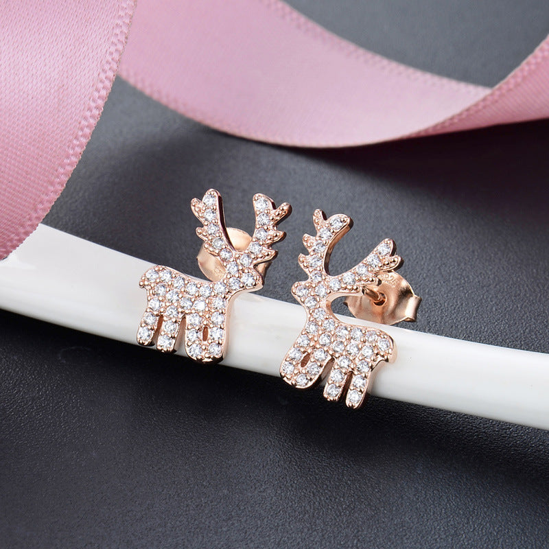 925 Sterling Silver Animal Stud Earrings with Cubic Zirconia - Minimalist Fashion Earrings with Plastic Backs