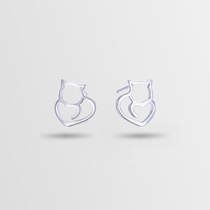 925 Sterling Silver Animal & Heart Stud Earrings - Minimalist Geometric Earrings with Plastic Backs
