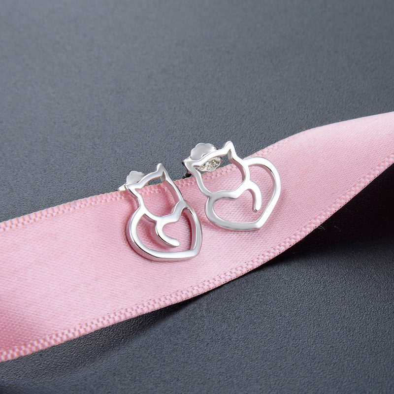 925 Sterling Silver Animal & Heart Stud Earrings - Minimalist Geometric Earrings with Plastic Backs