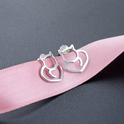 925 Sterling Silver Animal & Heart Stud Earrings - Minimalist Geometric Earrings with Plastic Backs