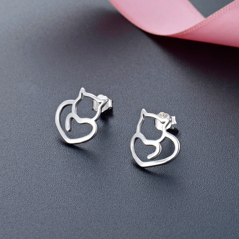 925 Sterling Silver Animal & Heart Stud Earrings - Minimalist Geometric Earrings with Plastic Backs