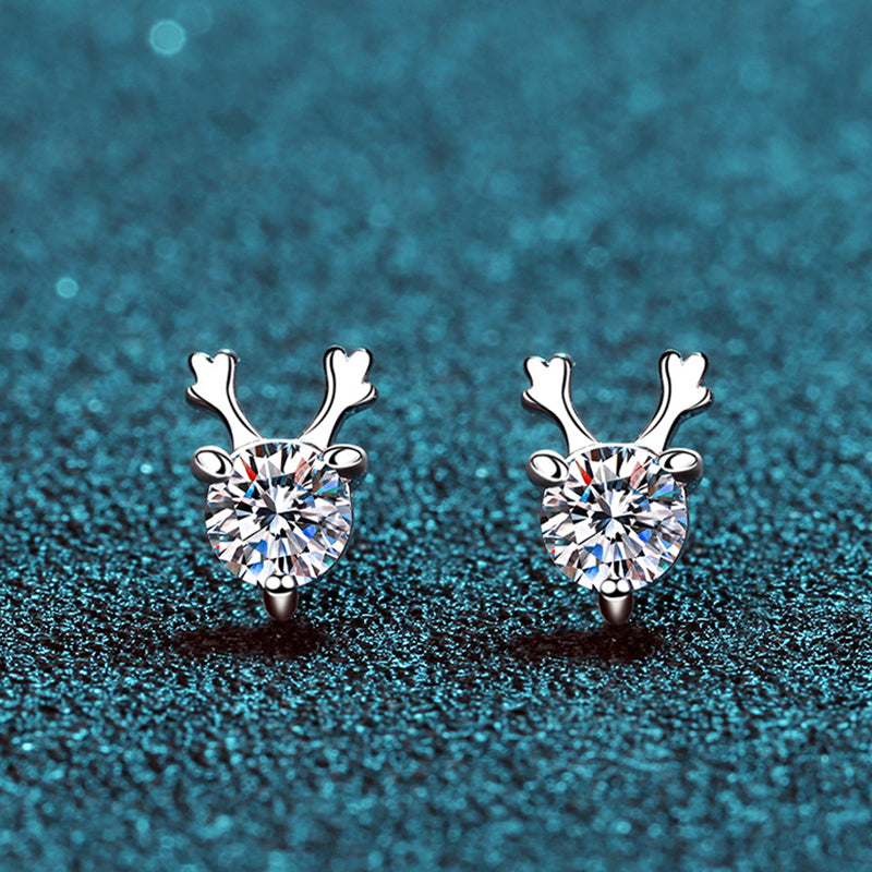 925 Sterling Silver Antler Moissanite Stud Earrings - 0.6CT with Cultural Motifs