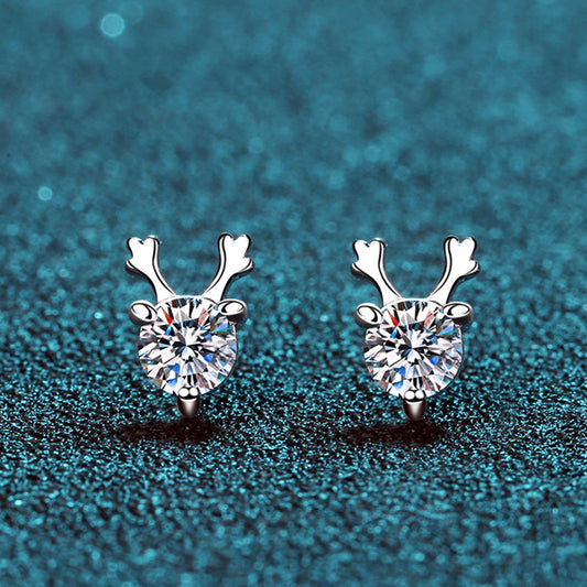 925 Sterling Silver Antler Moissanite Stud Earrings - 0.6CT with Cultural Motifs