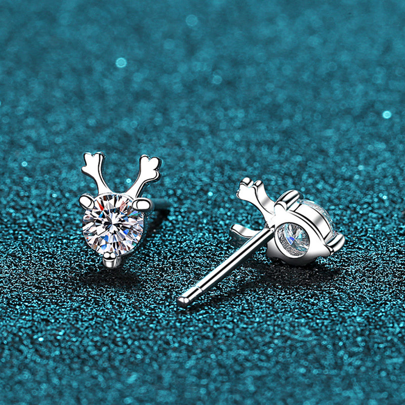 925 Sterling Silver Antler Moissanite Stud Earrings - 0.6CT with Cultural Motifs