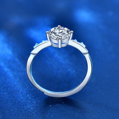 925 Sterling Silver Antler Ring with 1ct Moissanite - White Gold Plated Adjustable Women's Band
