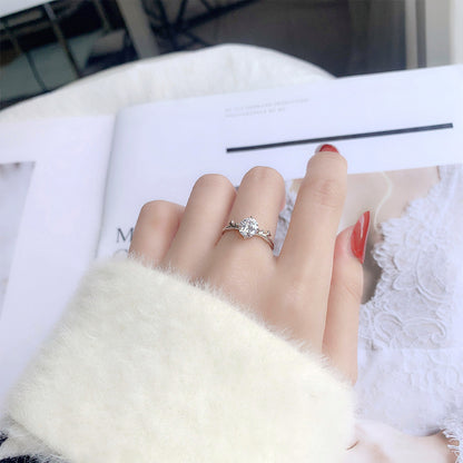 925 Sterling Silver Antler Ring with 1ct Moissanite - White Gold Plated Adjustable Women's Band
