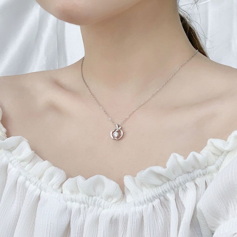 925 Sterling Silver Apple Pendant Necklace with 0.5ct Moissanite Cross Chain Women's White Gold Plated Fashion Jewelry