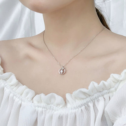 925 Sterling Silver Apple Pendant Necklace with 0.5ct Moissanite Cross Chain Women's White Gold Plated Fashion Jewelry