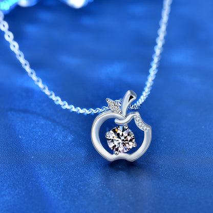 925 Sterling Silver Apple Pendant Necklace with 0.5ct Moissanite Cross Chain Women's White Gold Plated Fashion Jewelry