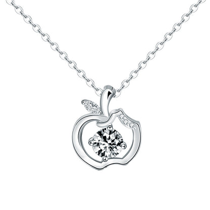 925 Sterling Silver Apple Pendant Necklace with 0.5ct Moissanite Cross Chain Women's White Gold Plated Fashion Jewelry