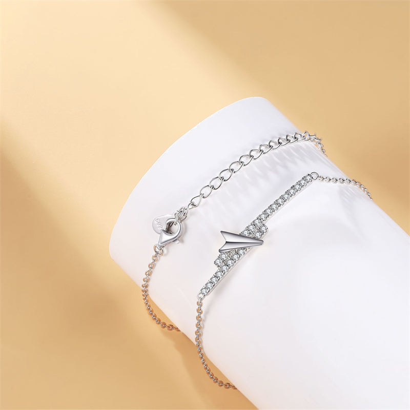 925 Sterling Silver Asymmetric Bracelet - Modern Geometric Jewelry with Zirconia