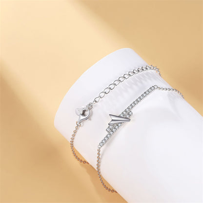925 Sterling Silver Asymmetric Bracelet - Modern Geometric Jewelry with Zirconia