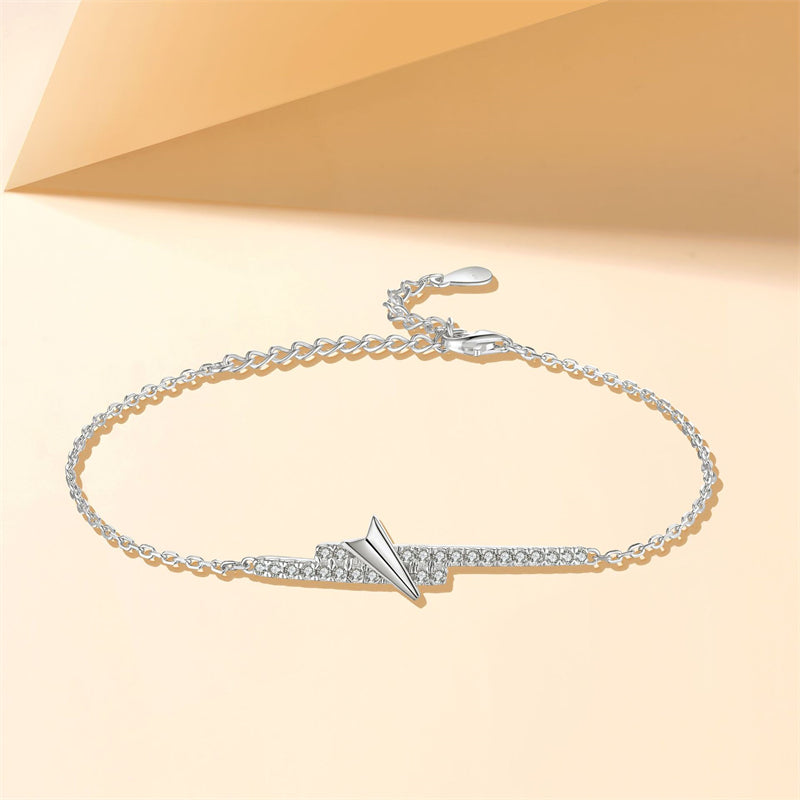 925 Sterling Silver Asymmetric Bracelet - Modern Geometric Jewelry with Zirconia