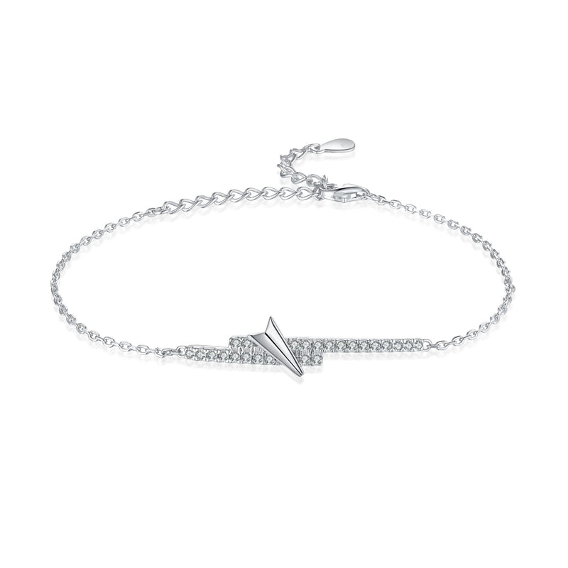 925 Sterling Silver Asymmetric Bracelet - Modern Geometric Jewelry with Zirconia