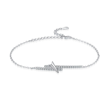 925 Sterling Silver Asymmetric Bracelet - Modern Geometric Jewelry with Zirconia