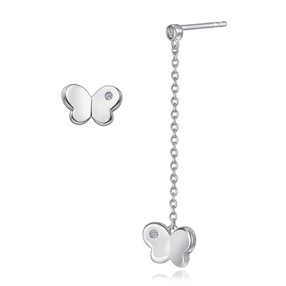 925 Sterling Silver Asymmetric Butterfly Drop Earrings – Trendy Korean-Style Jewelry