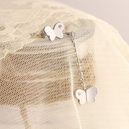 925 Sterling Silver Asymmetric Butterfly Drop Earrings – Trendy Korean-Style Jewelry