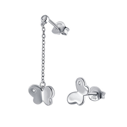 925 Sterling Silver Asymmetric Butterfly Drop Earrings – Trendy Korean-Style Jewelry