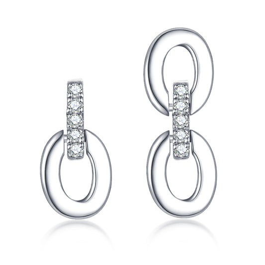925 Sterling Silver Asymmetric Hoop Earrings - Elegant Fringe Double Ring Statement Earrings