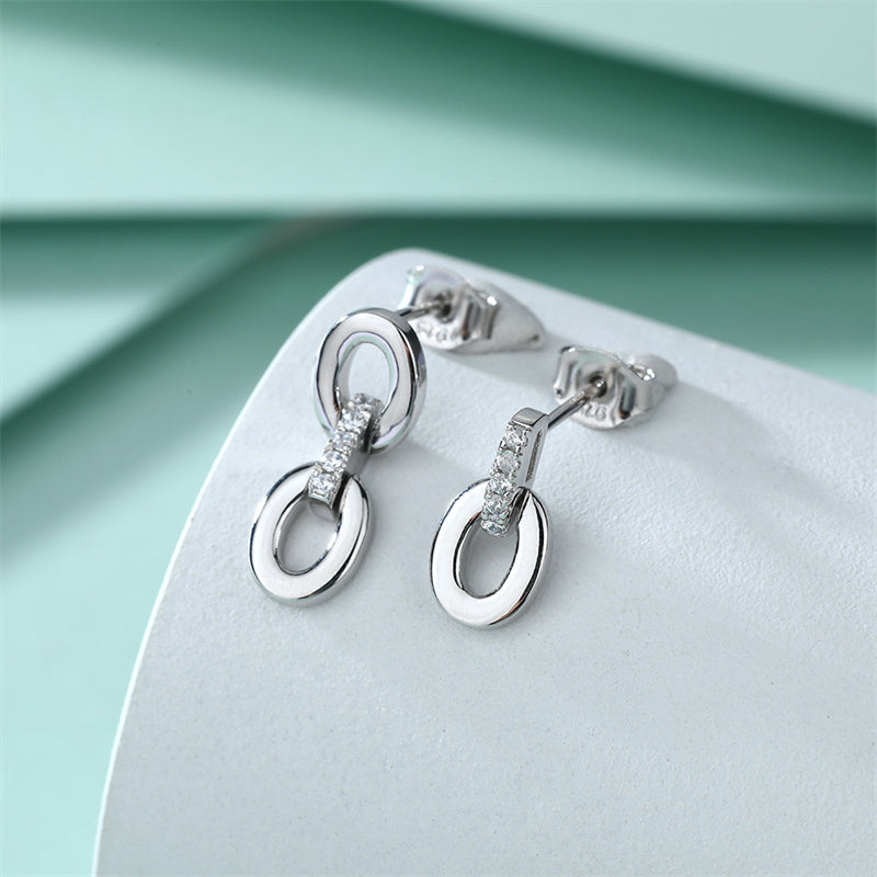 925 Sterling Silver Asymmetric Hoop Earrings - Elegant Fringe Double Ring Statement Earrings