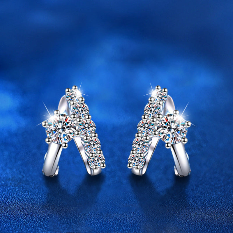 925 Sterling Silver Asymmetric Irregular Stud Earrings with 0.3ct Moissanite Luxury Statement Jewelry for Women