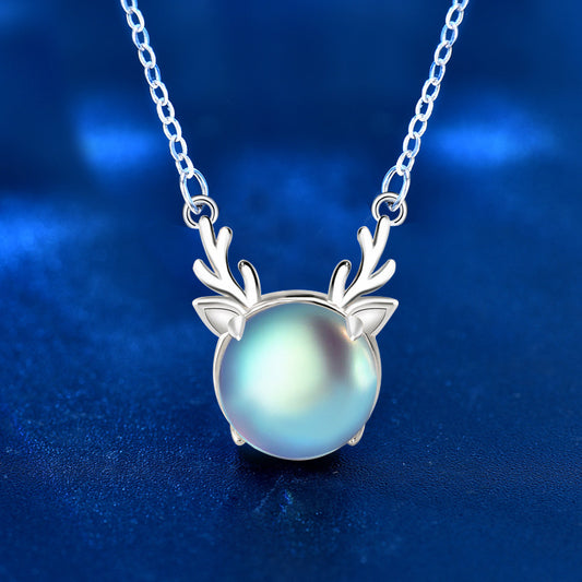 925 Sterling Silver Aurora Reindeer Pendant Necklace White Gold Plated Dainty Deer Jewelry for Women
