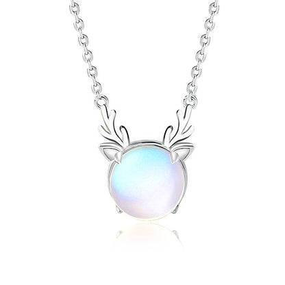 925 Sterling Silver Aurora Reindeer Pendant Necklace White Gold Plated Dainty Deer Jewelry for Women