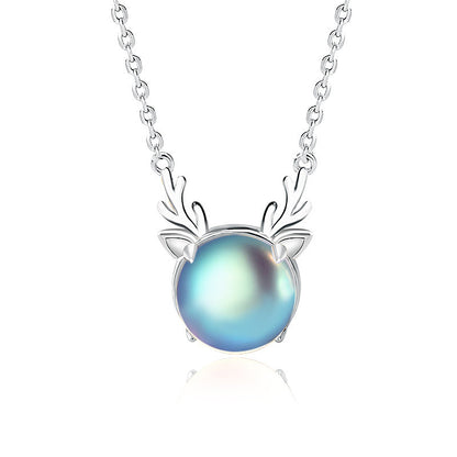 925 Sterling Silver Aurora Reindeer Pendant Necklace White Gold Plated Dainty Deer Jewelry for Women