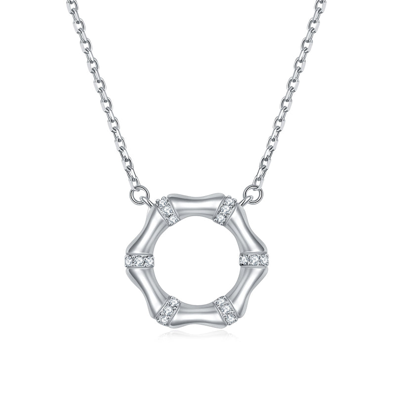 925 Sterling Silver Bamboo Circle Necklace - Nature-Inspired Minimalist Design
