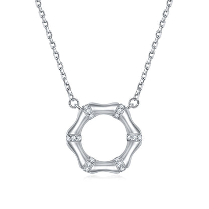 925 Sterling Silver Bamboo Circle Necklace - Nature-Inspired Minimalist Design