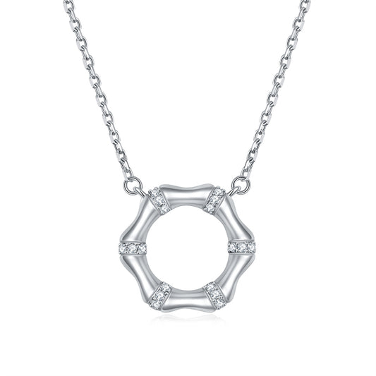 925 Sterling Silver Bamboo Circle Necklace - Nature-Inspired Minimalist Design