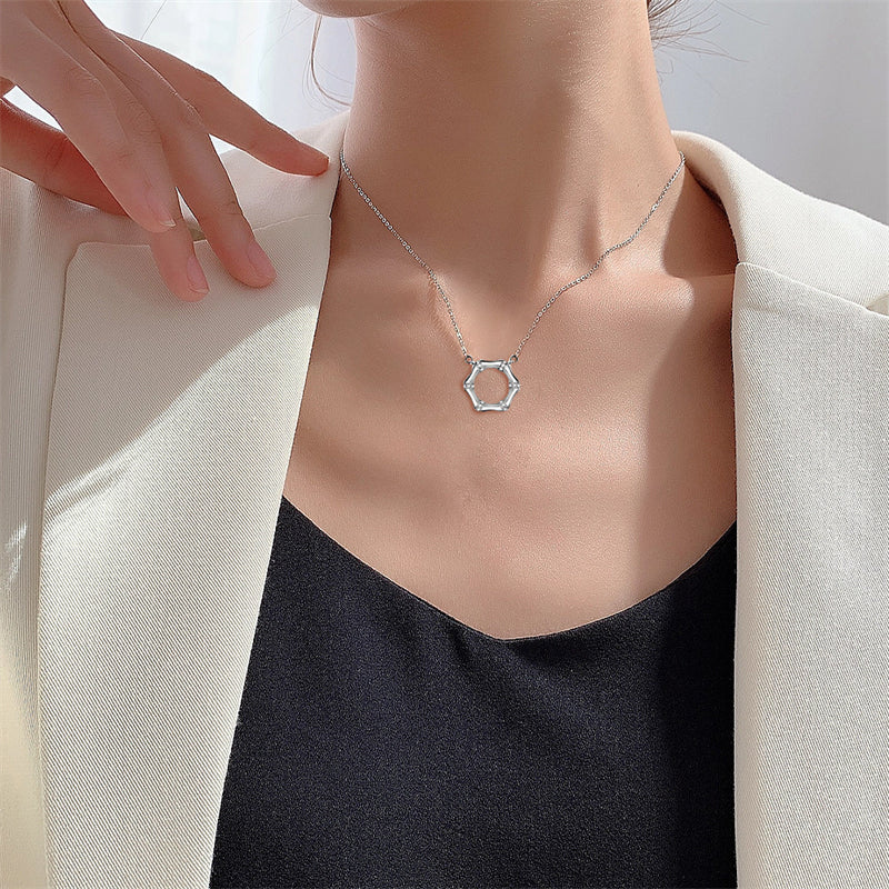 925 Sterling Silver Bamboo Circle Necklace - Nature-Inspired Minimalist Design