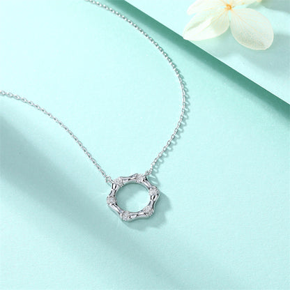 925 Sterling Silver Bamboo Circle Necklace - Nature-Inspired Minimalist Design
