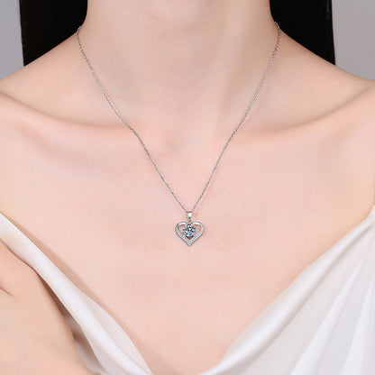 925 Sterling Silver Beating Heart Pendant Necklace - 1CT Moissanite Sweet & Playful Chain