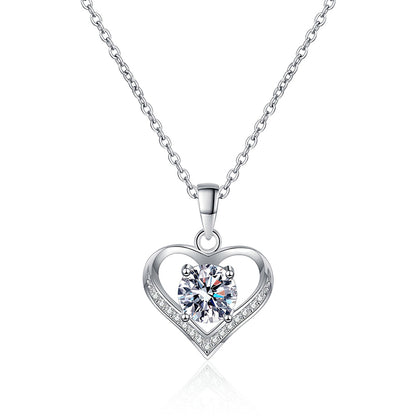 925 Sterling Silver Beating Heart Pendant Necklace - 1CT Moissanite Sweet & Playful Chain