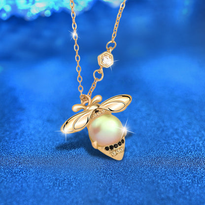 925 Sterling Silver Bee Pendant Necklace with Moonstone Cross Chain Women's Rhodium Plated Delicate Jewelry