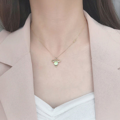 925 Sterling Silver Bee Pendant Necklace with Moonstone Cross Chain Women's Rhodium Plated Delicate Jewelry