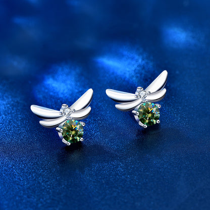 925 Sterling Silver Bee Stud Earrings with 0.5ct Moissanite (Green/White/Champagne) - Fashion Insect Jewelry for Women